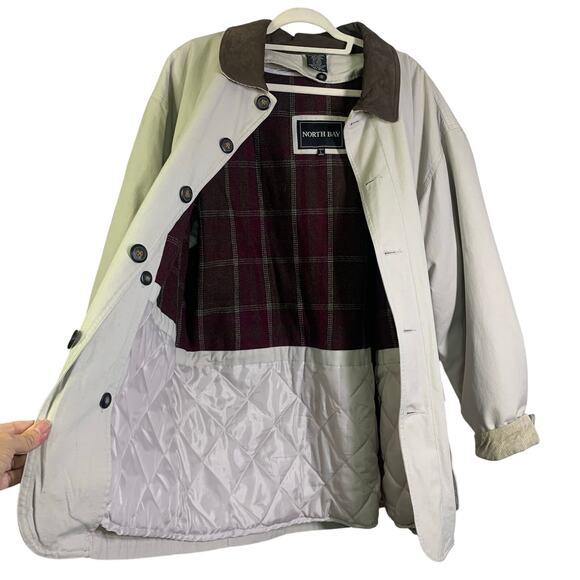 NORTH BAY Coat Chore Barn Field‎ Leather Collar Removable Fleece Quilted Lining - Picture 3 of 16